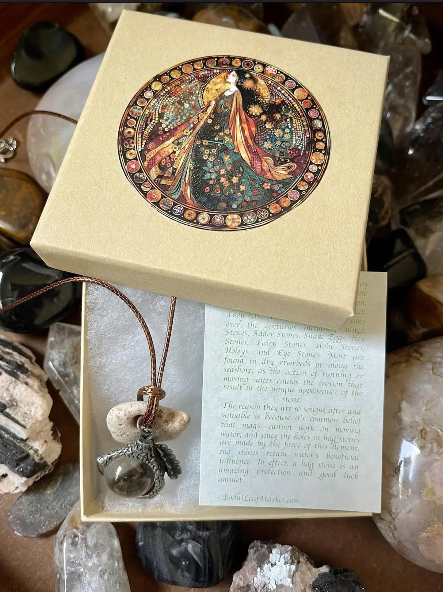 dragonclaw pendant, dragon claw charm, practical magic boxed gift set, gypsy boxed gift set, hagstone pendant boxed gift set, Bodhi Leaf Market