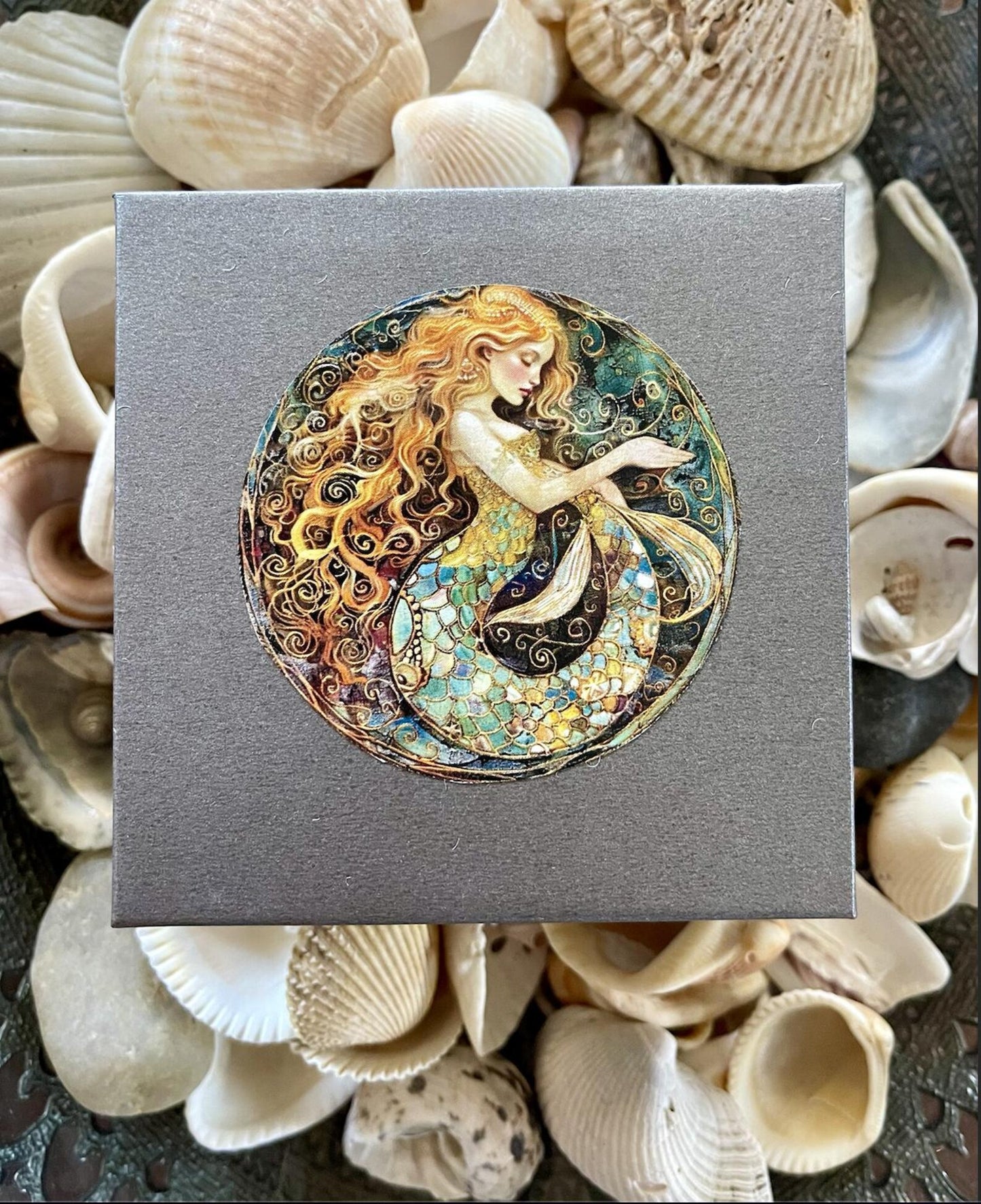 Gift Boxed Mermaid Hag Stone and Watercolor Bead, Bodhi Jewelry