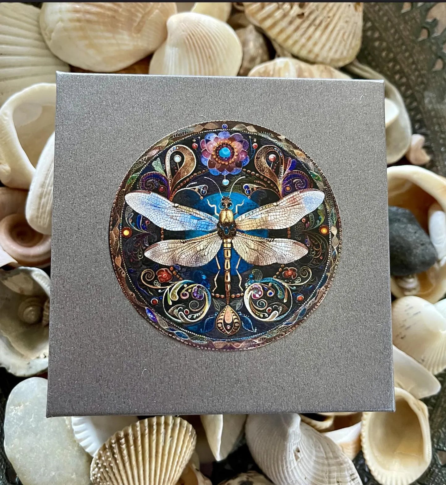 Gift Boxed Mystical Dragonfly Hag Stone and Watercolor Bead, Bodhi Jewelry, USA