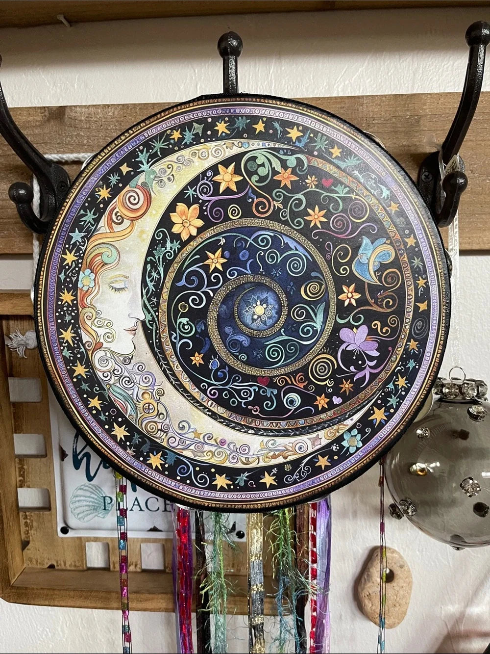 Mystical Moon Tambourine Ribbon and Wall Accent 10"