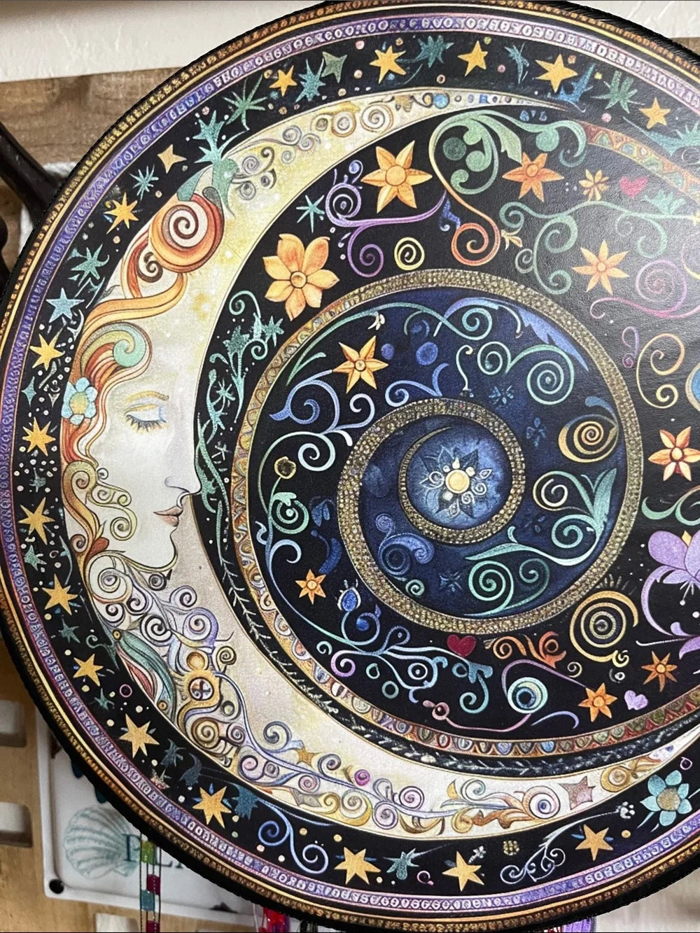 Mystical Moon Tambourine Ribbon and Wall Accent 10"
