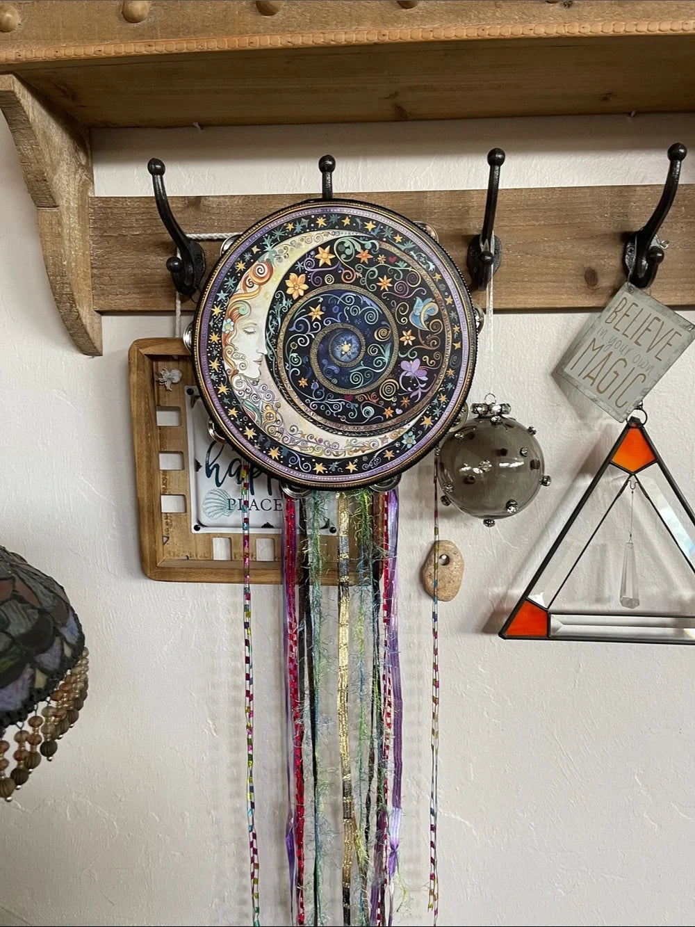 Mystical Moon Tambourine Ribbon and Wall Accent 10"