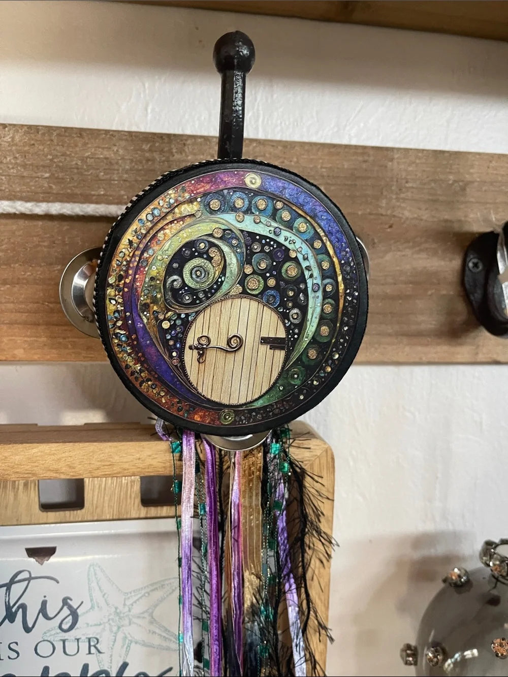 Gold Plated Charmed Fairy Door Tambourine Wall Art 4"