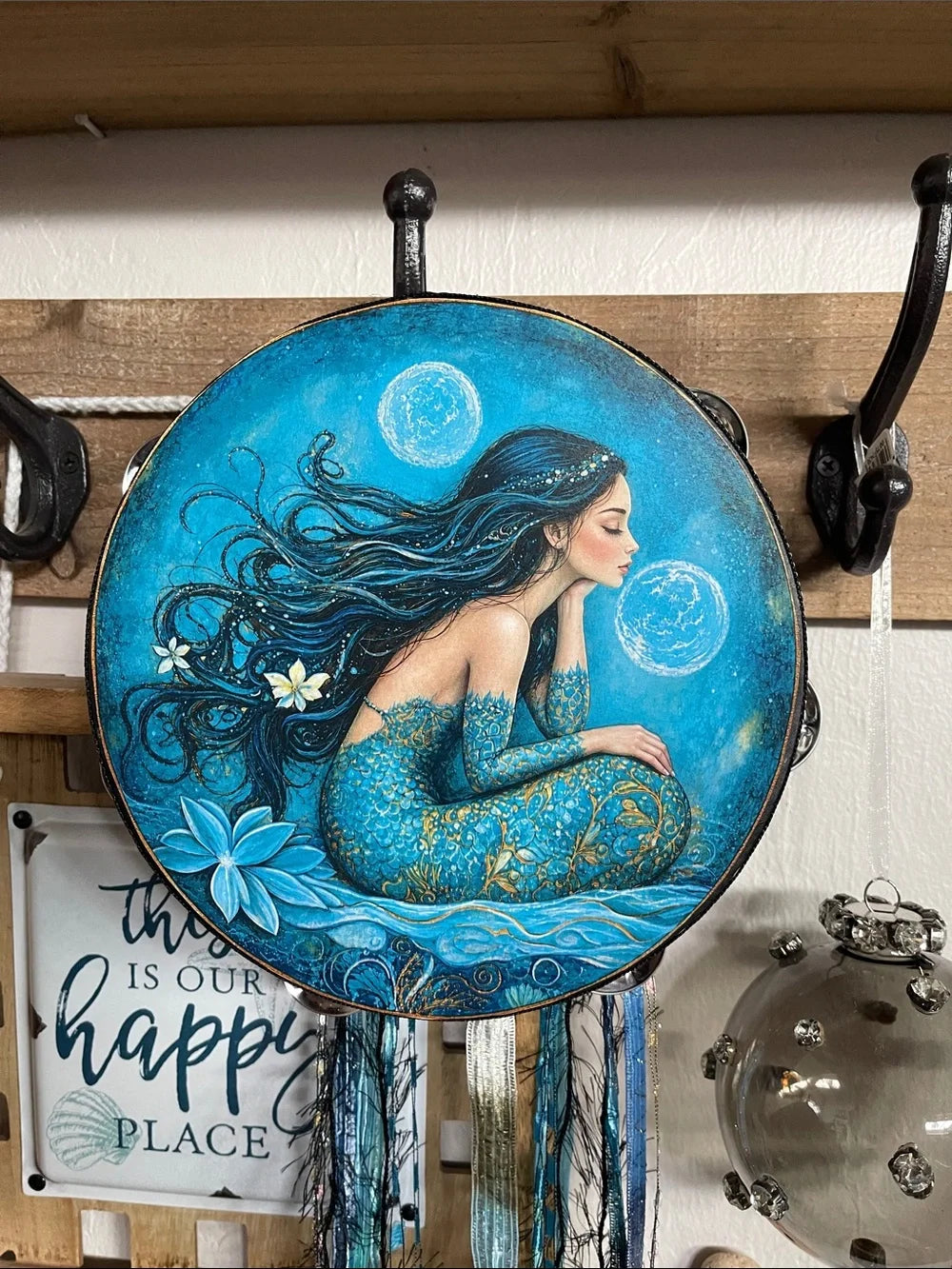 Mermaid "Raven" Tambourine with Black Sides 8"
