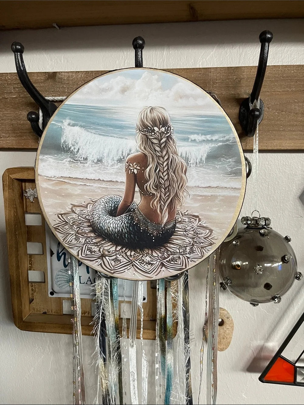 "Sunrise" Mermaid Tambourine with Ribbon 10"