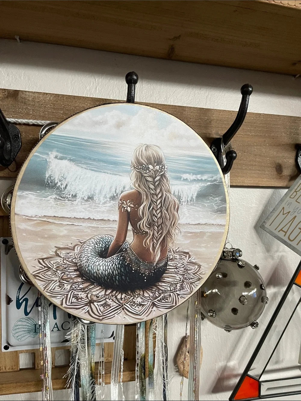 "Sunrise" Mermaid Tambourine with Ribbon 10"