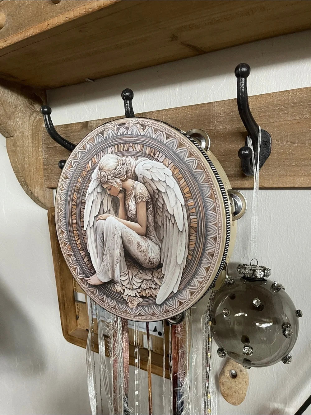Spring Angel Tambourine and Ribbon Wall Accent 10"