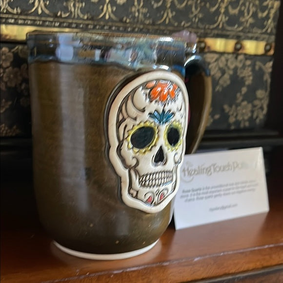 NWT Sugar Skull Mug with Genuine Rose Quartz Crystal, Bodhi Crystal Magic