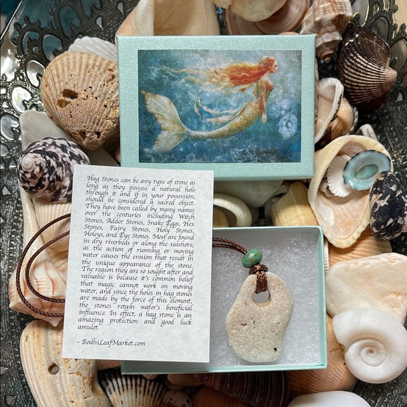 Mermaid Beach Stone and Natural Czech Glass Bead Pendant, Bodhi Jewelry