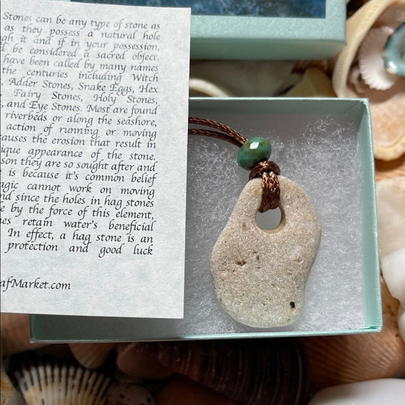 Mermaid Beach Stone and Natural Czech Glass Bead Pendant, Bodhi Jewelry