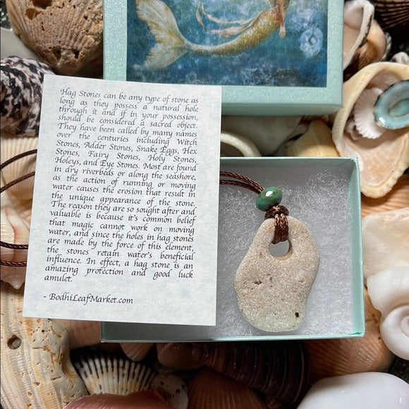 Mermaid Beach Stone and Natural Czech Glass Bead Pendant, Bodhi Jewelry