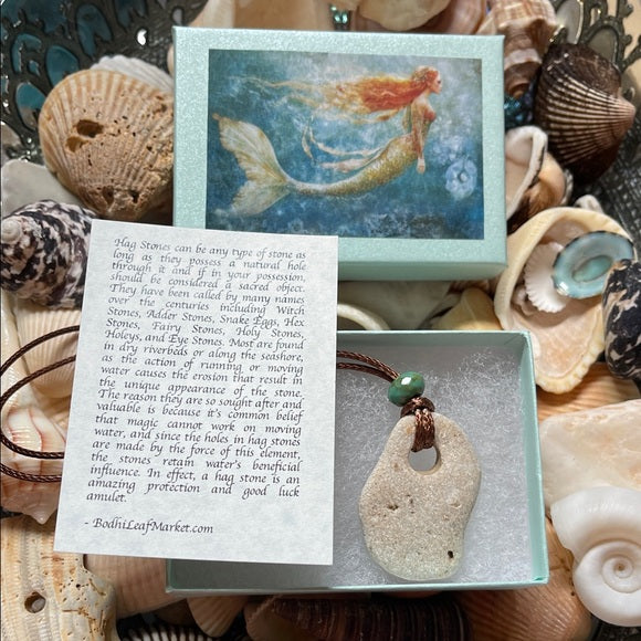 Mermaid Beach Stone and Natural Czech Glass Bead Pendant, Bodhi Jewelry