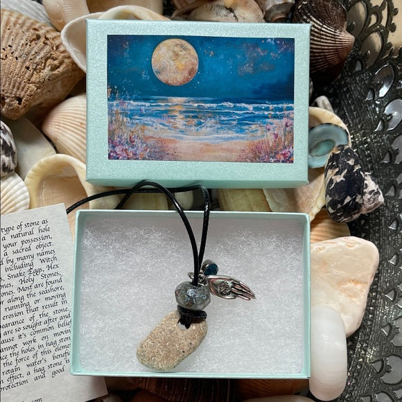 Elegant Beach Stone and Artisan Healing Hand Charm Pendant, Bodhi Jewelry