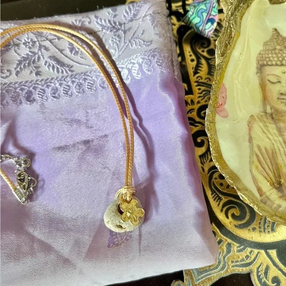 Gold Flower Charm 14k Vermei Hag Stone Pendant,Bodhi Jewelry