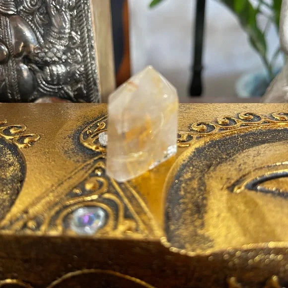 Natural Gold Hair Rutile Quartz Crystal Point Tower, Bodhi Crystal Magic