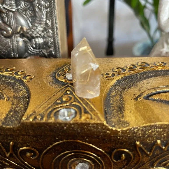 Natural Gold Hair Rutile Quartz Crystal Point Tower, Bodhi Crystal Magic