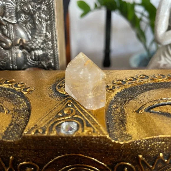 Natural Gold Hair Rutile Quartz Crystal Point Tower, Bodhi Crystal Magic