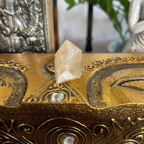 Natural Gold Hair Rutile Quartz Crystal Point Tower, Bodhi Crystal Magic