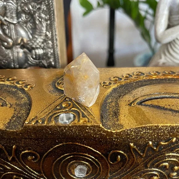 Natural Gold Hair Rutile Quartz Crystal Point Tower, Bodhi Crystal Magic