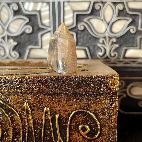 Natural Gold Hair Rutile Quartz Crystal Point Tower, Bodhi Crystal Magic