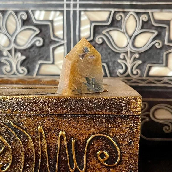 Natural Gold Hair Rutile Quartz Crystal Point Tower, Bodhi Crystal Magic