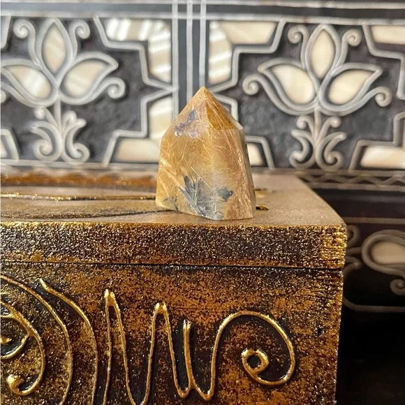Natural Gold Hair Rutile Quartz Crystal Point Tower, Bodhi Crystal Magic