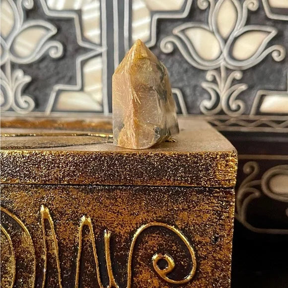 Natural Gold Hair Rutile Quartz Crystal Point Tower, Bodhi Crystal Magic
