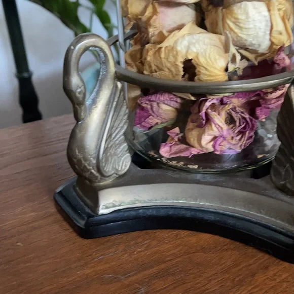 Vintage Metal Swan Vase with Dried Rose Buds, Bodhi Home Decor