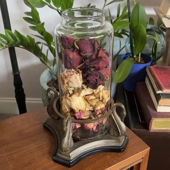 Vintage Metal Swan Vase with Dried Rose Buds, Bodhi Home Decor