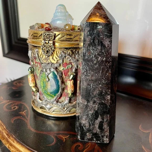 Arfvedsonite Tower, Natural Arfvedsonite, Arfvedsonite Obelisk, Bodhi Crystal Magic
