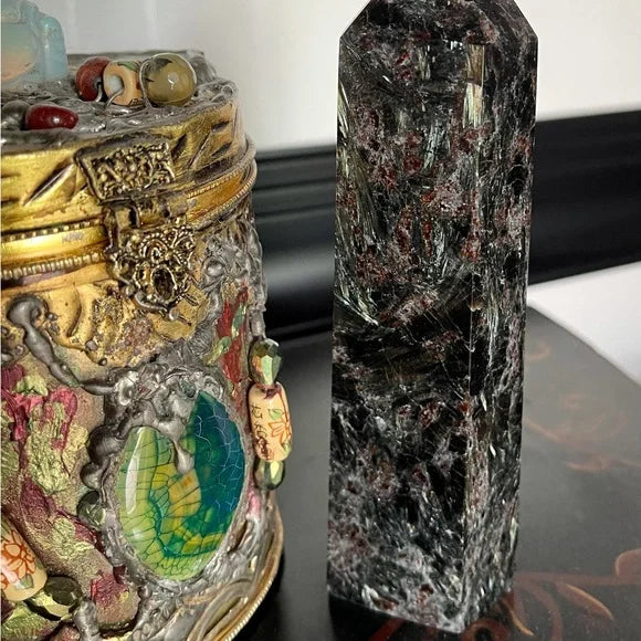 Arfvedsonite Tower, Natural Arfvedsonite, Arfvedsonite Obelisk, Bodhi Crystal Magic