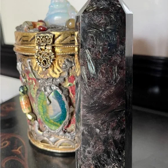 Arfvedsonite Tower, Natural Arfvedsonite, Arfvedsonite Obelisk, Bodhi Crystal Magic