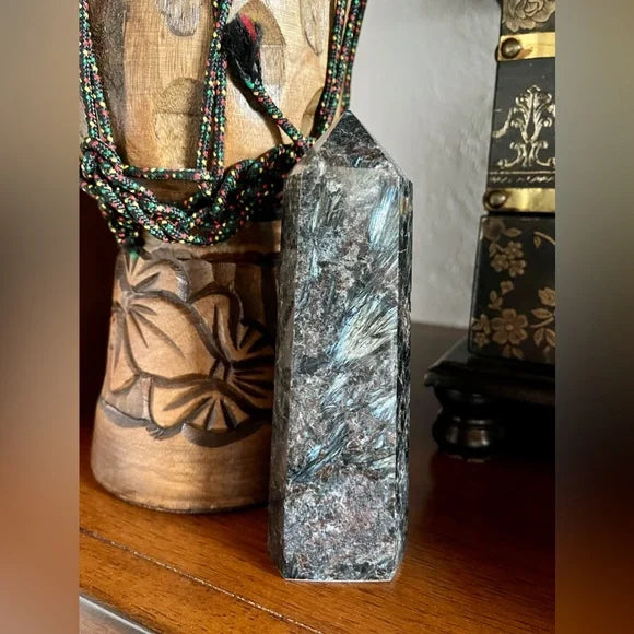 Arfvedsonite Tower, Natural Arfvedsonite, Arfvedsonite Obelisk, Bodhi Crystal Magic