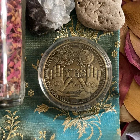 Mystery Mystical Set, Sun and Moon Divination Coin, Love, Luck, Good Fortune