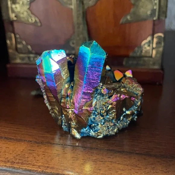 Unique Rainbow Aqua Aura Quartz Crystal Cluster, Crystal Magic