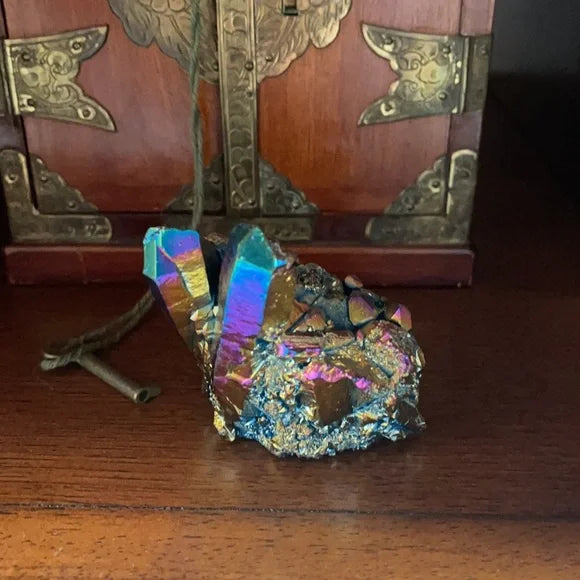 Unique Rainbow Aqua Aura Quartz Crystal Cluster, Crystal Magic