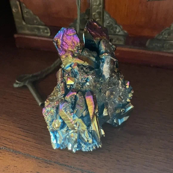 Unique Rainbow Aqua Aura Quartz Crystal Cluster, Crystal Magic