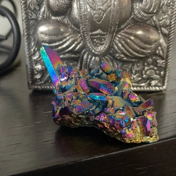 Unique Rainbow Aqua Aura Quartz Crystal Cluster, Crystal Magic
