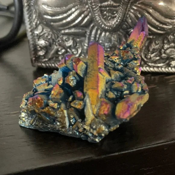 Unique Rainbow Aqua Aura Quartz Crystal Cluster, Crystal Magic