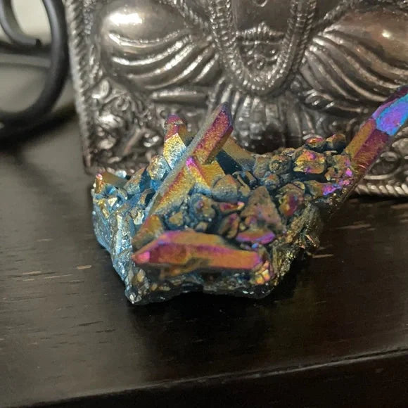 Unique Rainbow Aqua Aura Quartz Crystal Cluster, Crystal Magic