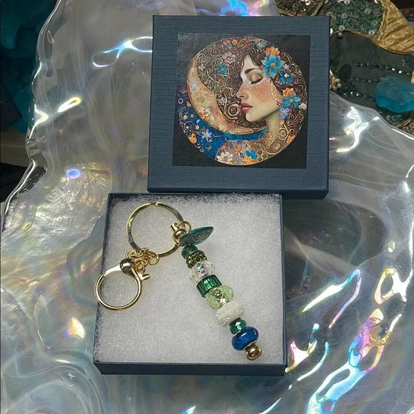 Elegant Gold Tone Beaded Keychain with Heart Charm Accent