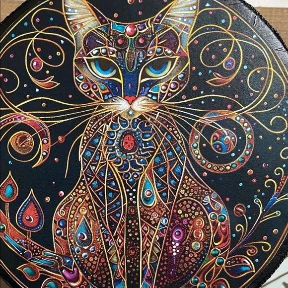 Mystical Colorful Cat Tambourine and Ribbon Wall Accent