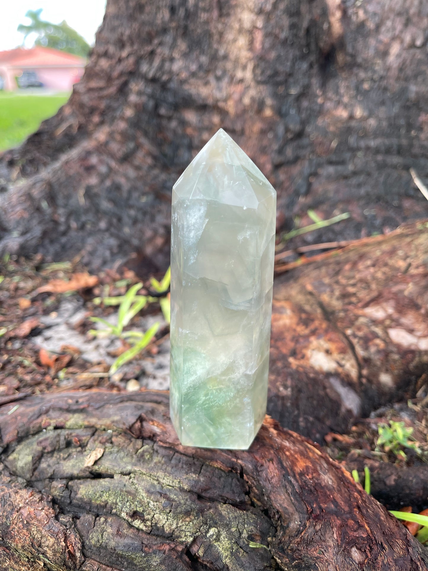 Soft Greens, Violet and Yellows Fluorite Tower, Crystal Magic