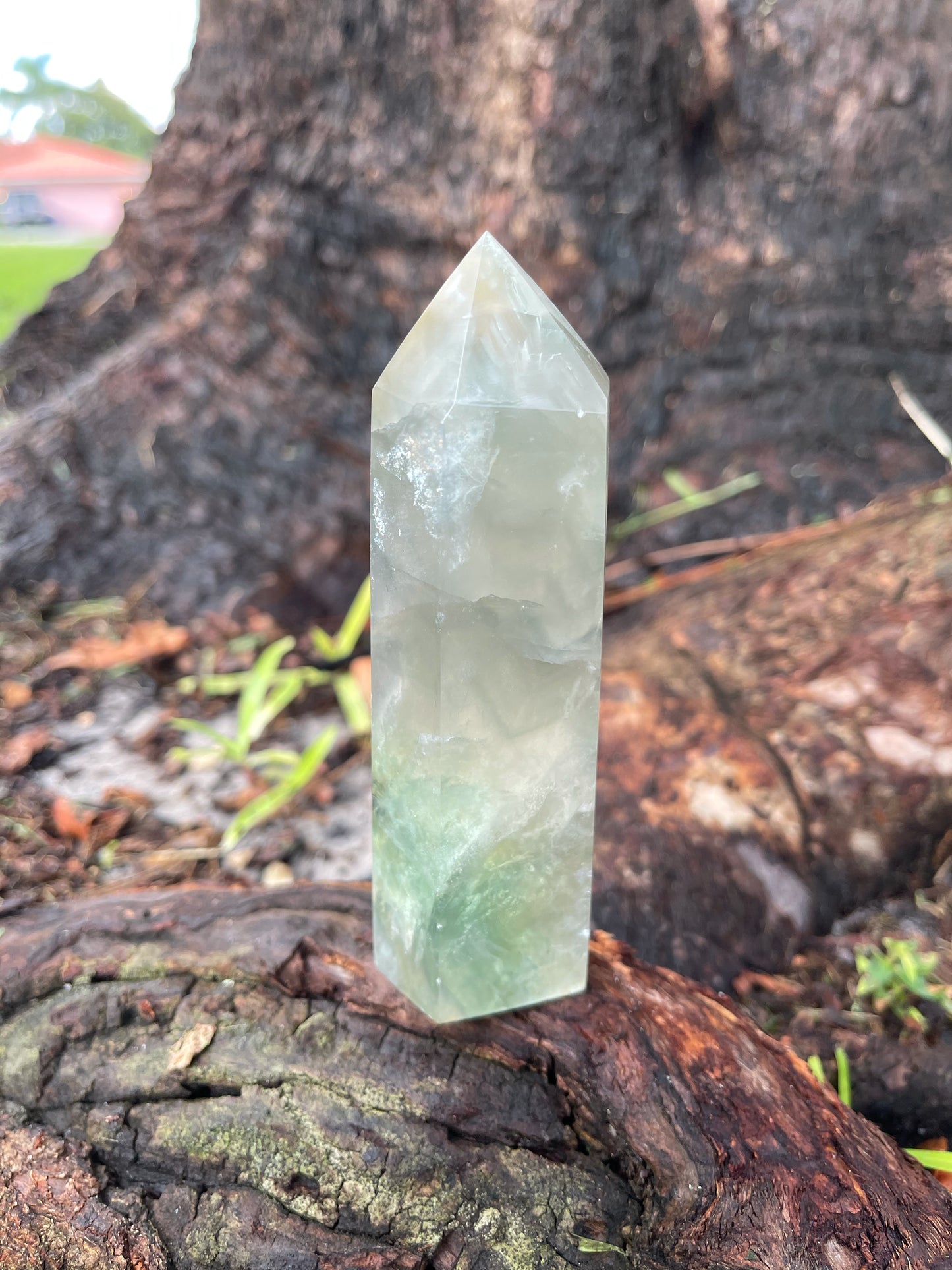 Soft Greens, Violet and Yellows Fluorite Tower, Crystal Magic