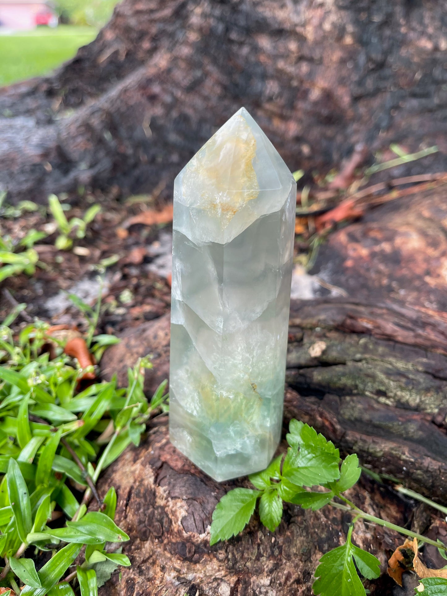Soft Greens, Violet and Yellows Fluorite Tower, Crystal Magic