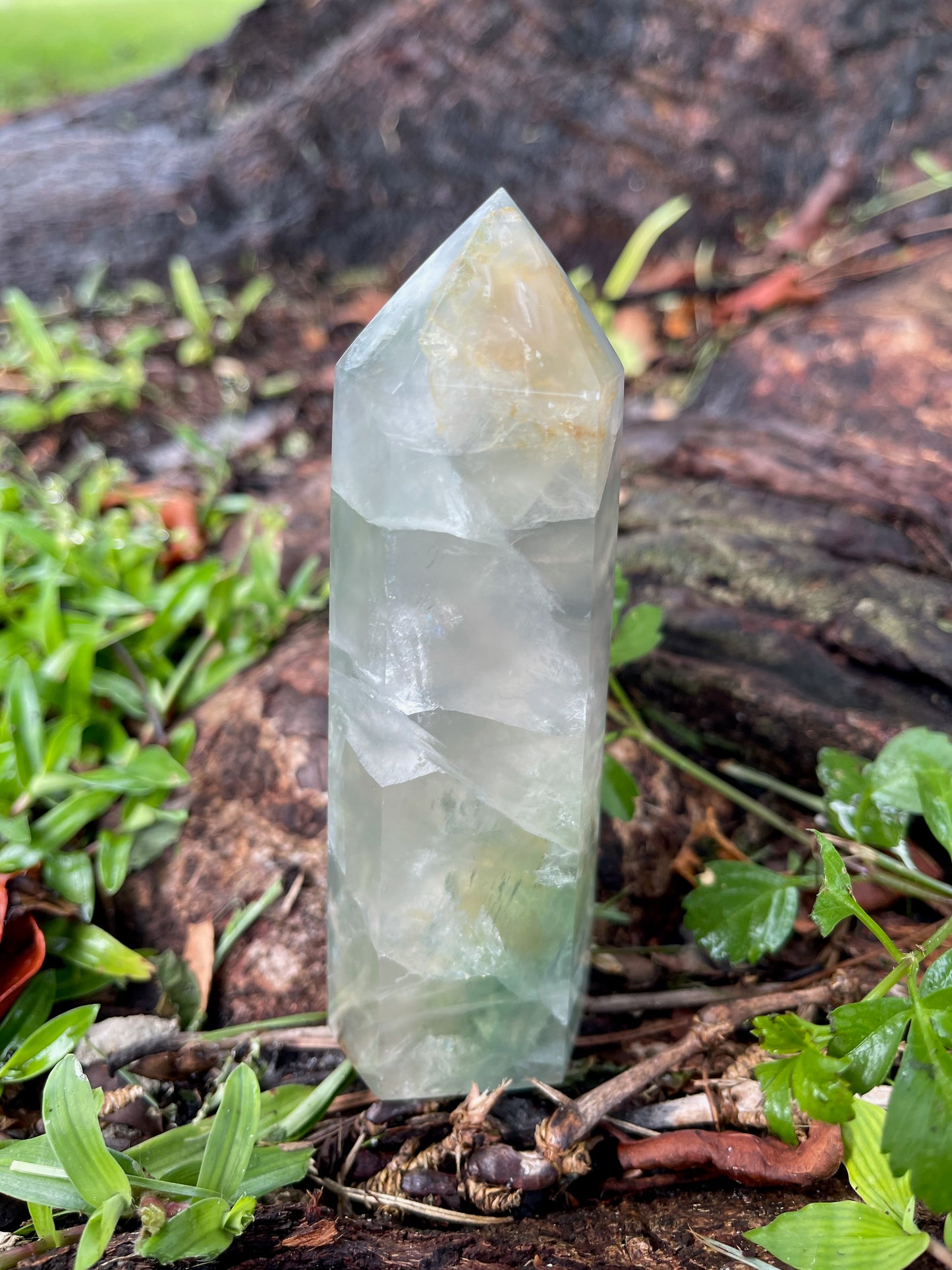 Soft Greens, Violet and Yellows Fluorite Tower, Crystal Magic