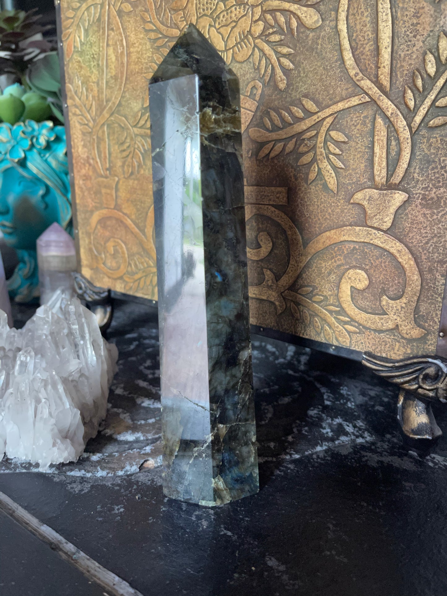 Stunning Large Labradorite Crystal Tower, Beautiful Flash, Crystal Magic
