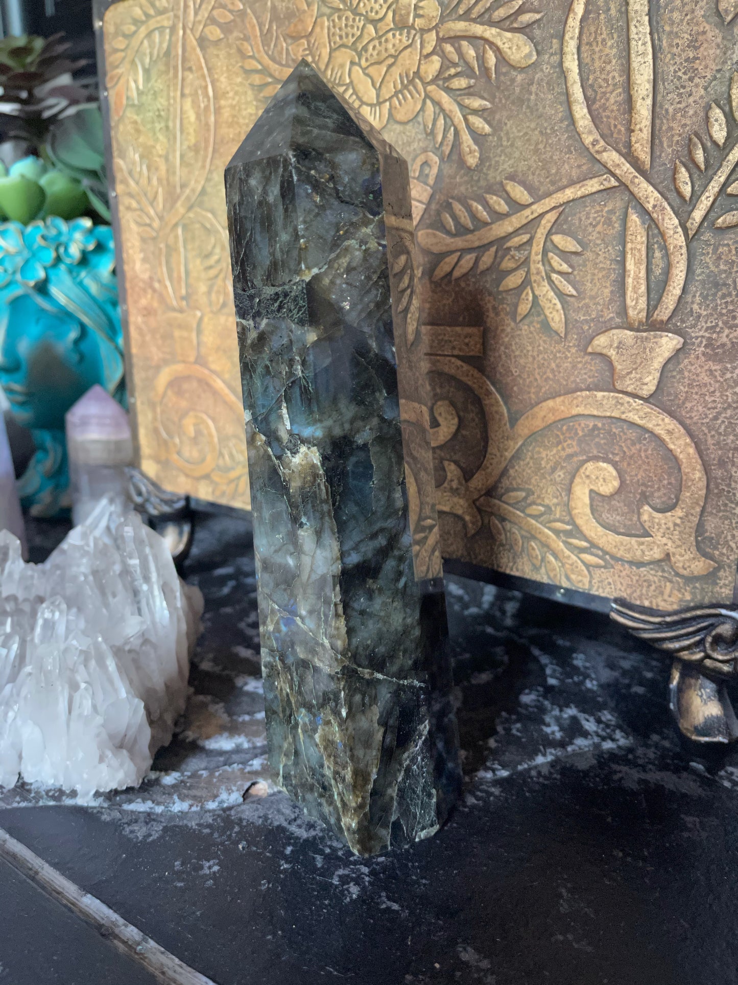 Stunning Large Labradorite Crystal Tower, Beautiful Flash, Crystal Magic