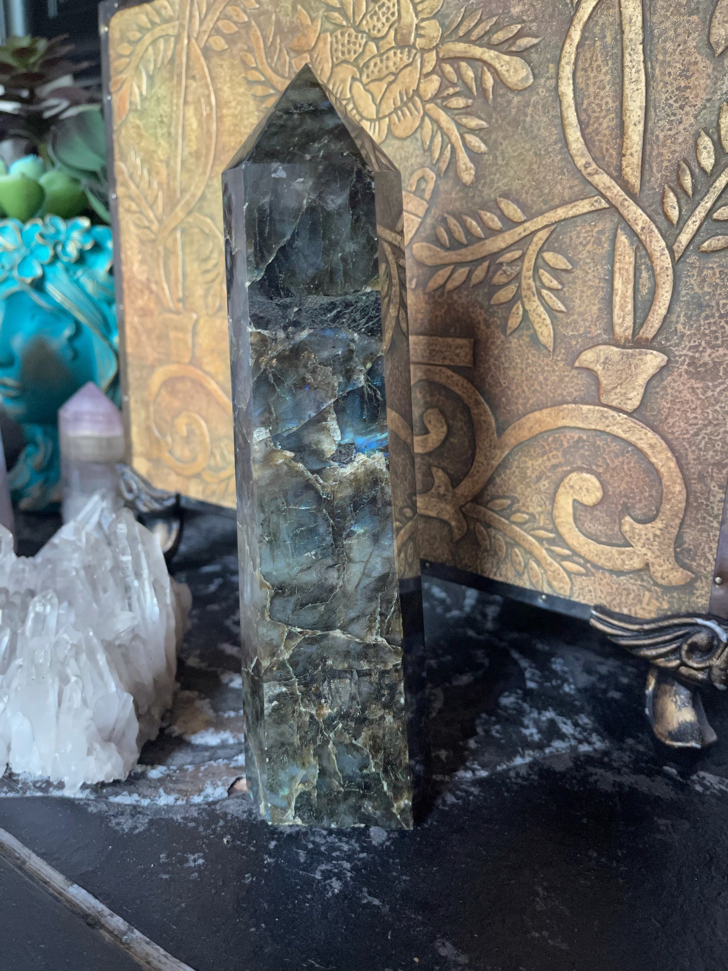 Stunning Large Labradorite Crystal Tower, Beautiful Flash, Crystal Magic