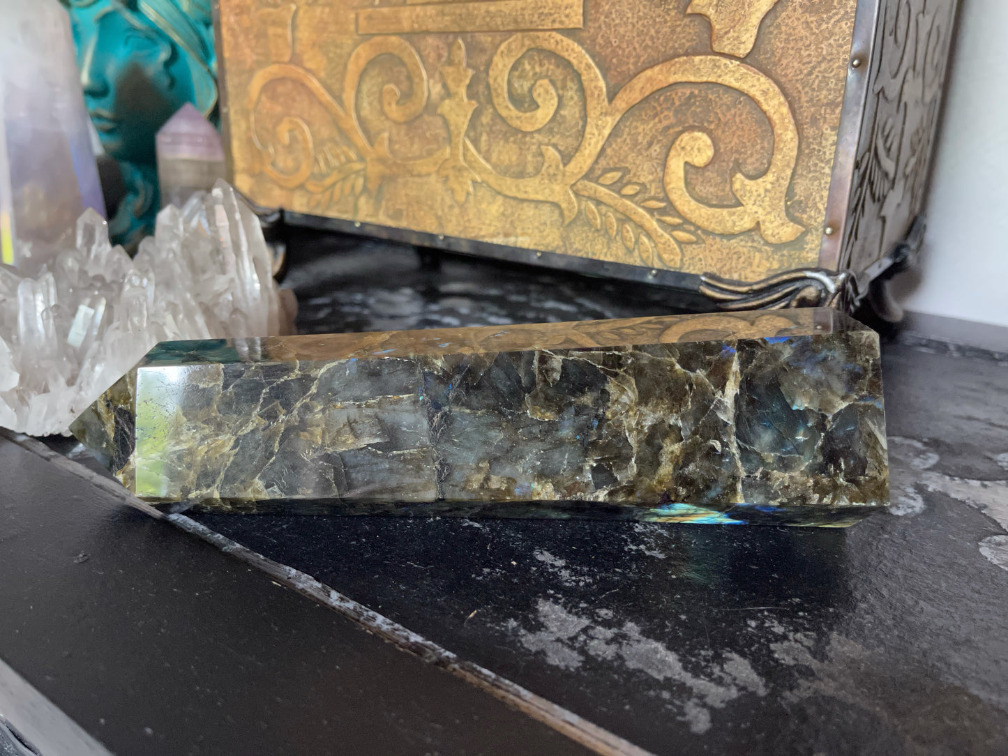 Stunning Large Labradorite Crystal Tower, Beautiful Flash, Crystal Magic